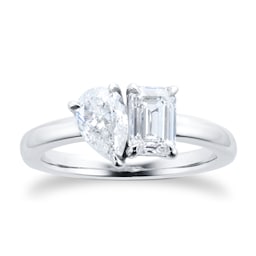 06020021 - Platinum 1.6ct Pear & Emerald Cut Diamond Toi Et Moi Engagement Ring