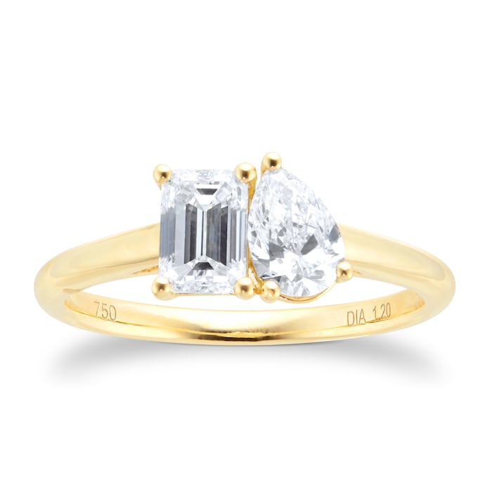 Goldsmiths 18ct Yellow Gold 1.20cttw Diamond Pear & Emerald Cut Engagement Ring