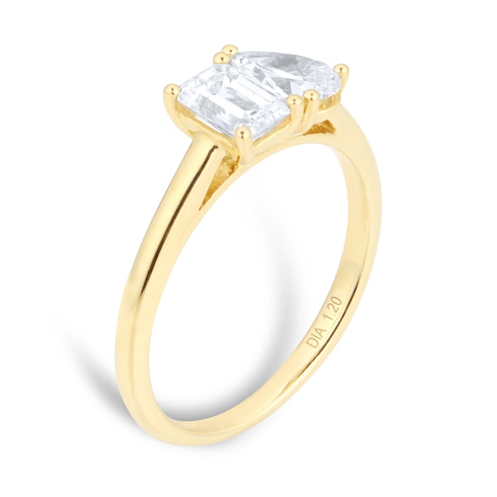 Goldsmiths 18ct Yellow Gold 1.20cttw Diamond Pear & Emerald Cut Engagement Ring