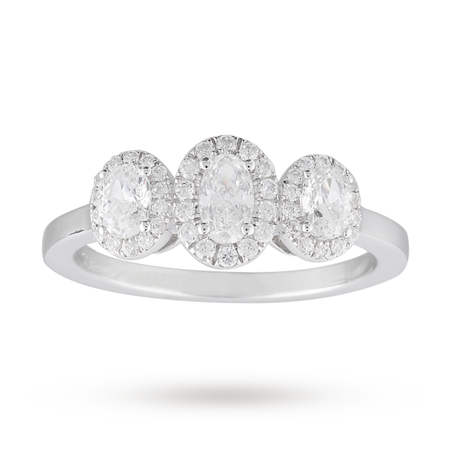 Goldsmiths Oval Cut Three Stone 0.85 Total Carat Weight Diamond Ring In 18 Carat White Gold