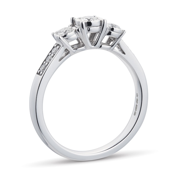 Goldsmiths Brilliant Cut 0.33 Carat Total Weight Three Stone Diamond Ring With Diamond Set Shoulders In 9 Carat White Gold