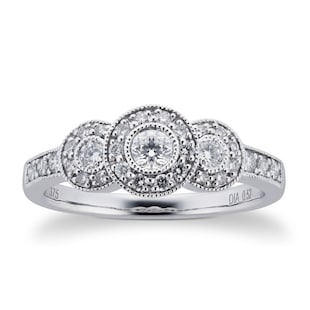 Goldsmiths Brilliant Cut 0.52 Carat Total Weight Three Stone Diamond Ring Set In 9 Carat White Gold