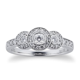 Goldsmiths Brilliant Cut 0.52 Carat Total Weight Three Stone Diamond Ring Set In 9 Carat White Gold Goldsmiths Brilliant Cut 0.52 Carat Total Weight Three Stone Diamond Ring Set In 9 Carat White Gold