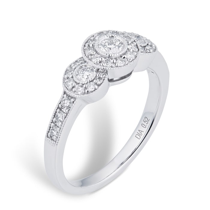 Goldsmiths Brilliant Cut 0.52 Carat Total Weight Three Stone Diamond Ring Set In 9 Carat White Gold