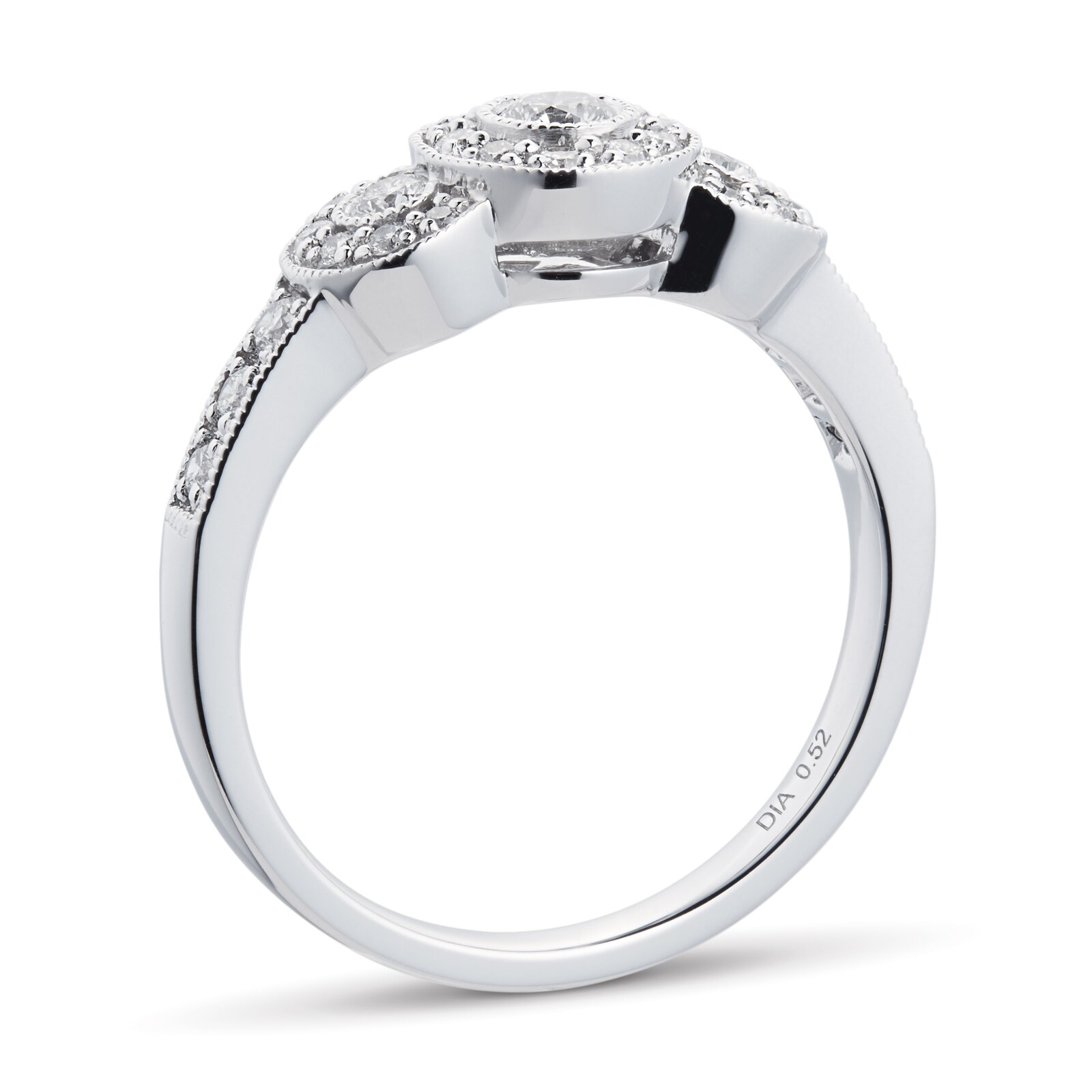 Goldsmiths Brilliant Cut 0.52 Carat Total Weight Three Stone Diamond Ring Set In 9 Carat White Gold