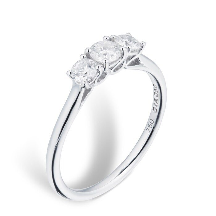 Goldsmiths Brilliant Cut 3 Stone 0.50 Carat Diamond Engagement Ring In 18 Carat White Gold