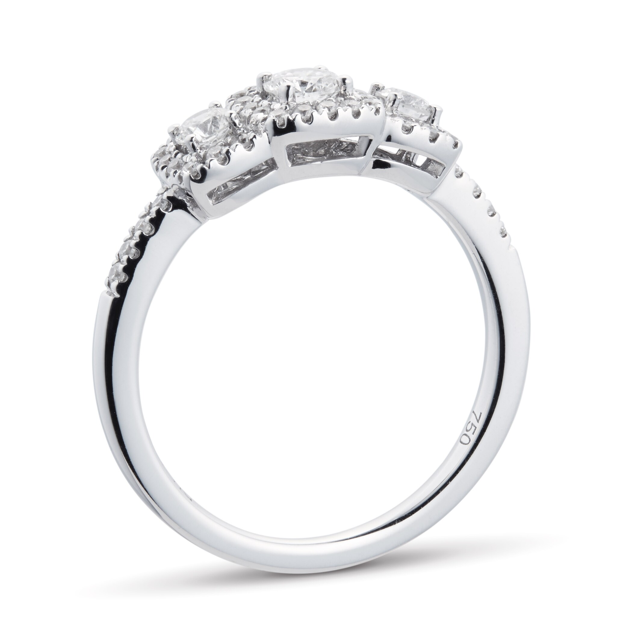 Goldsmiths 18ct White Gold Halo Cushion Three Stone 0.50ct Diamond Ring