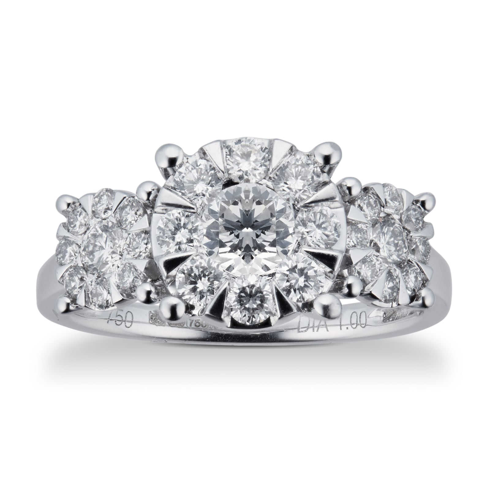 Goldsmiths 18ct White Gold 1.00 Carat Total Weight Diamond Three Stone Ring
