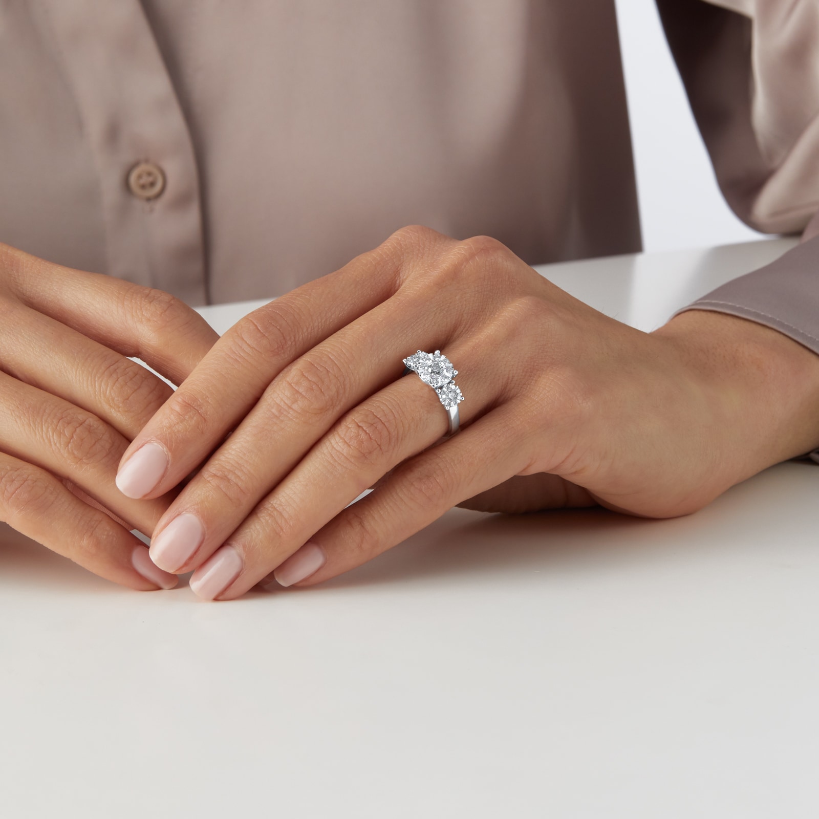 Goldsmiths 18ct White Gold 1.00 Carat Total Weight Diamond Three Stone Ring Goldsmiths 18ct White Gold 1.00 Carat Total Weight Diamond Three Stone Ring