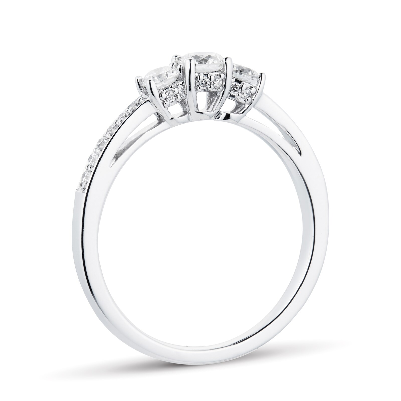 Goldsmiths 18ct White Gold 0.50 Carat Three Stone 88 Facet Diamond Ring Goldsmiths 18ct White Gold 0.50 Carat Three Stone 88 Facet Diamond Ring