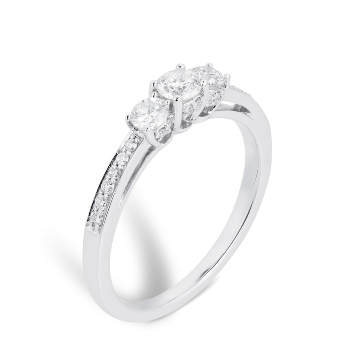 Goldsmiths 18ct White Gold 0.50 Carat Three Stone 88 Facet Diamond Ring