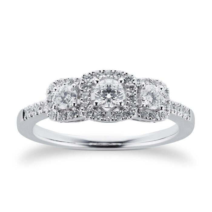 Goldsmiths 18ct White Gold Halo Cushion 0.47cttw Goldsmiths Brightest Diamond Ring