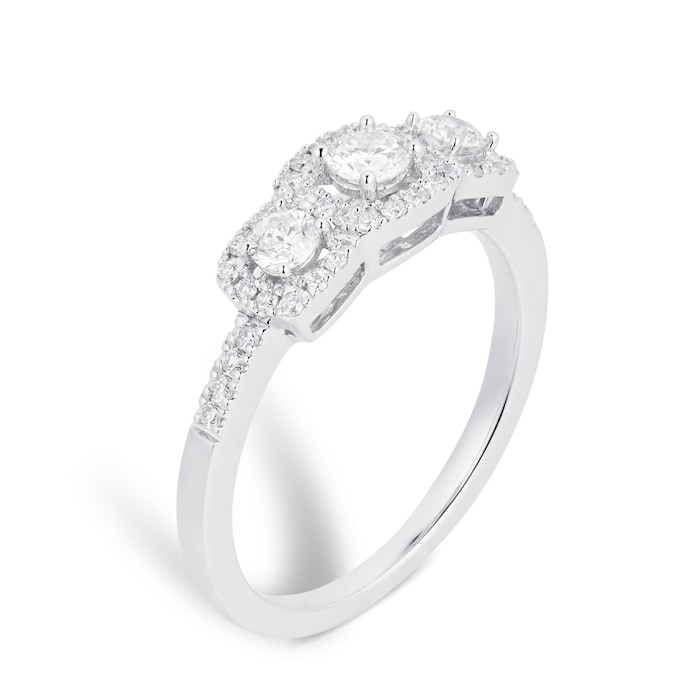 Goldsmiths 18ct White Gold Halo Cushion 0.47cttw Goldsmiths Brightest Diamond Ring