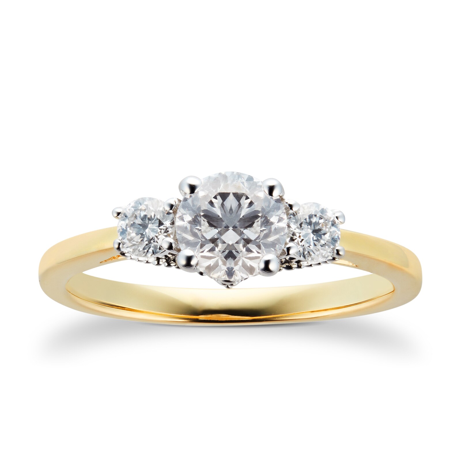Goldsmiths 18ct Yellow Gold 0.85cttw Goldsmiths Brightest Diamond Three Stone Engagement Ring