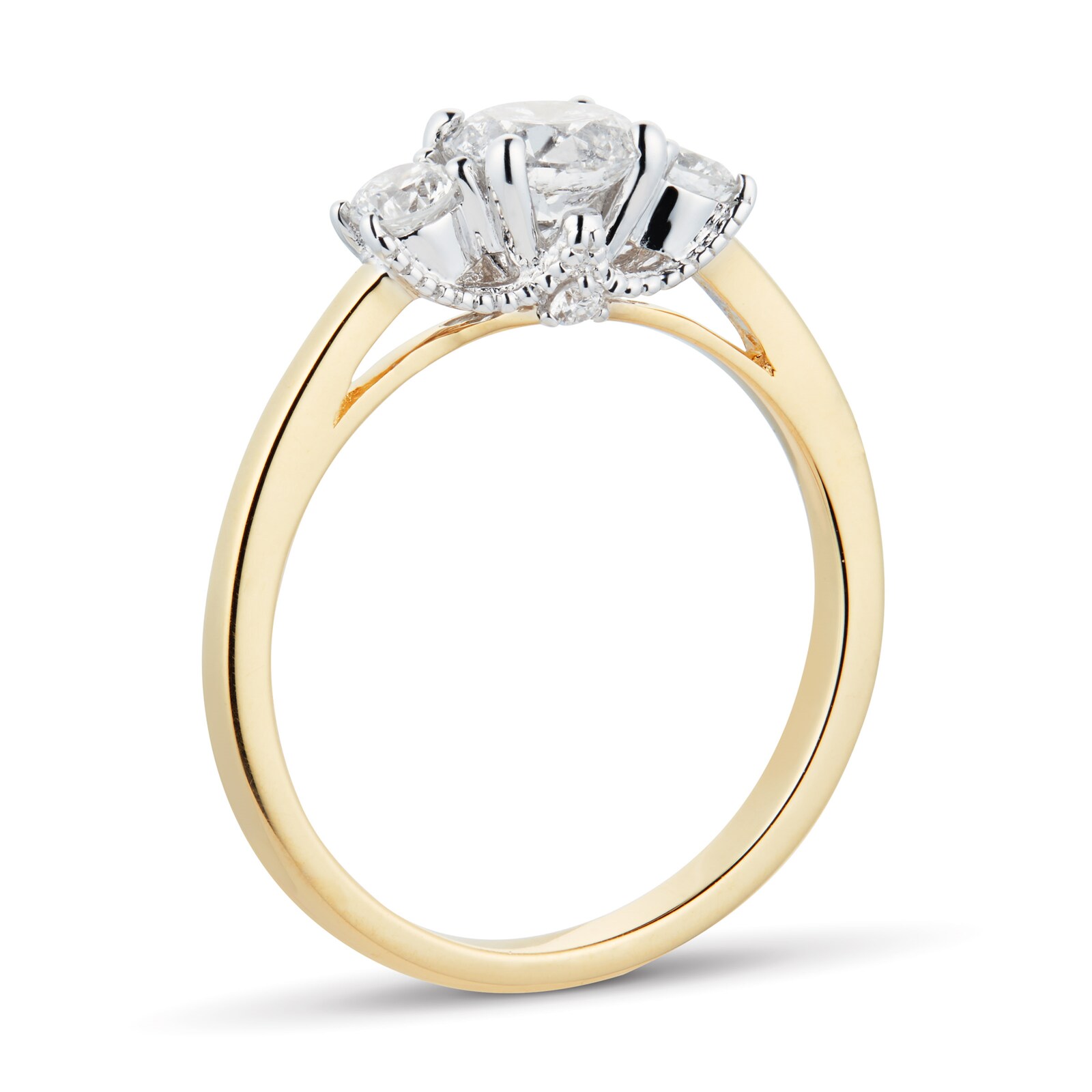 Goldsmiths 18ct Yellow Gold 0.85cttw Goldsmiths Brightest Diamond Three Stone Engagement Ring