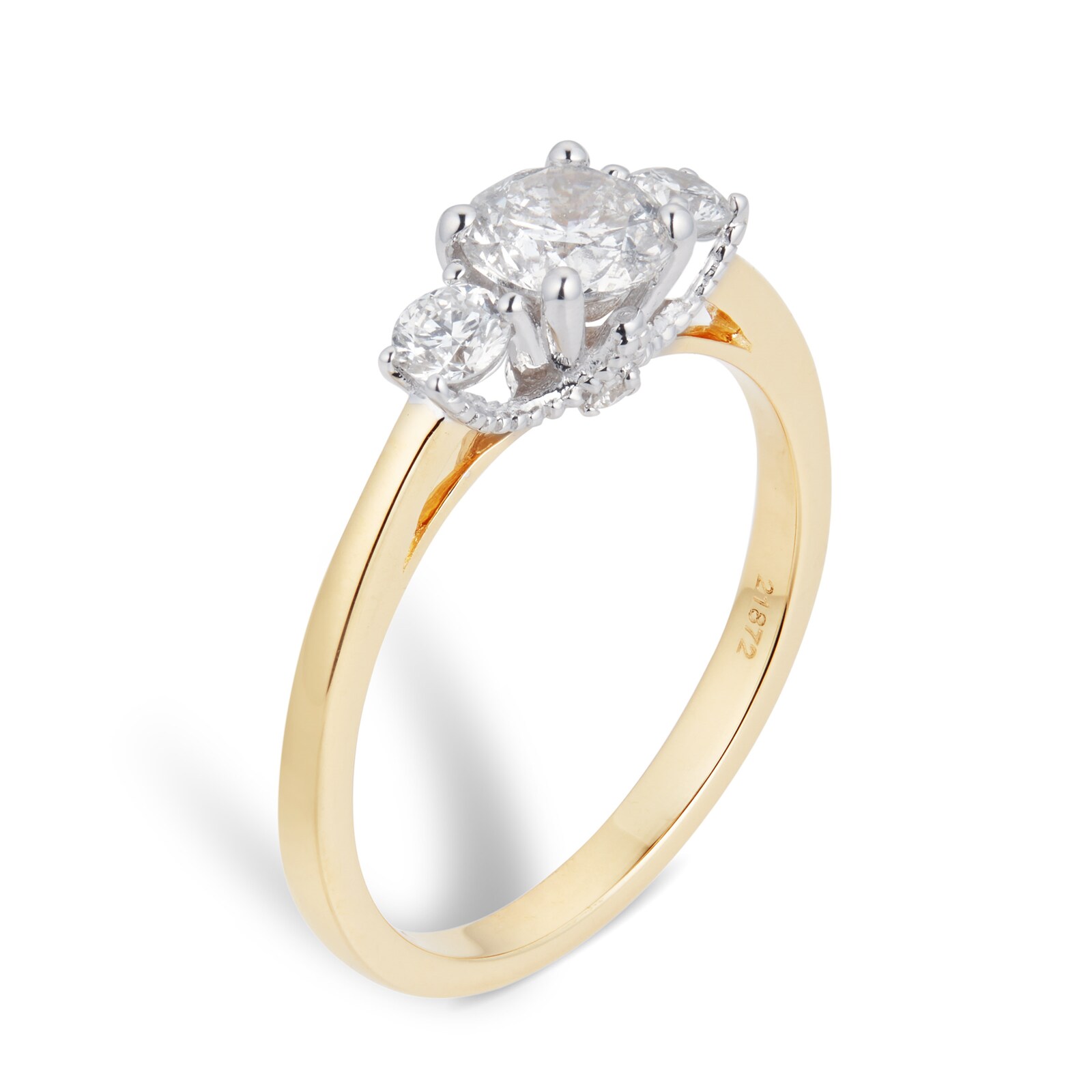 Goldsmiths 18ct Yellow Gold 0.85cttw Goldsmiths Brightest Diamond Three Stone Engagement Ring