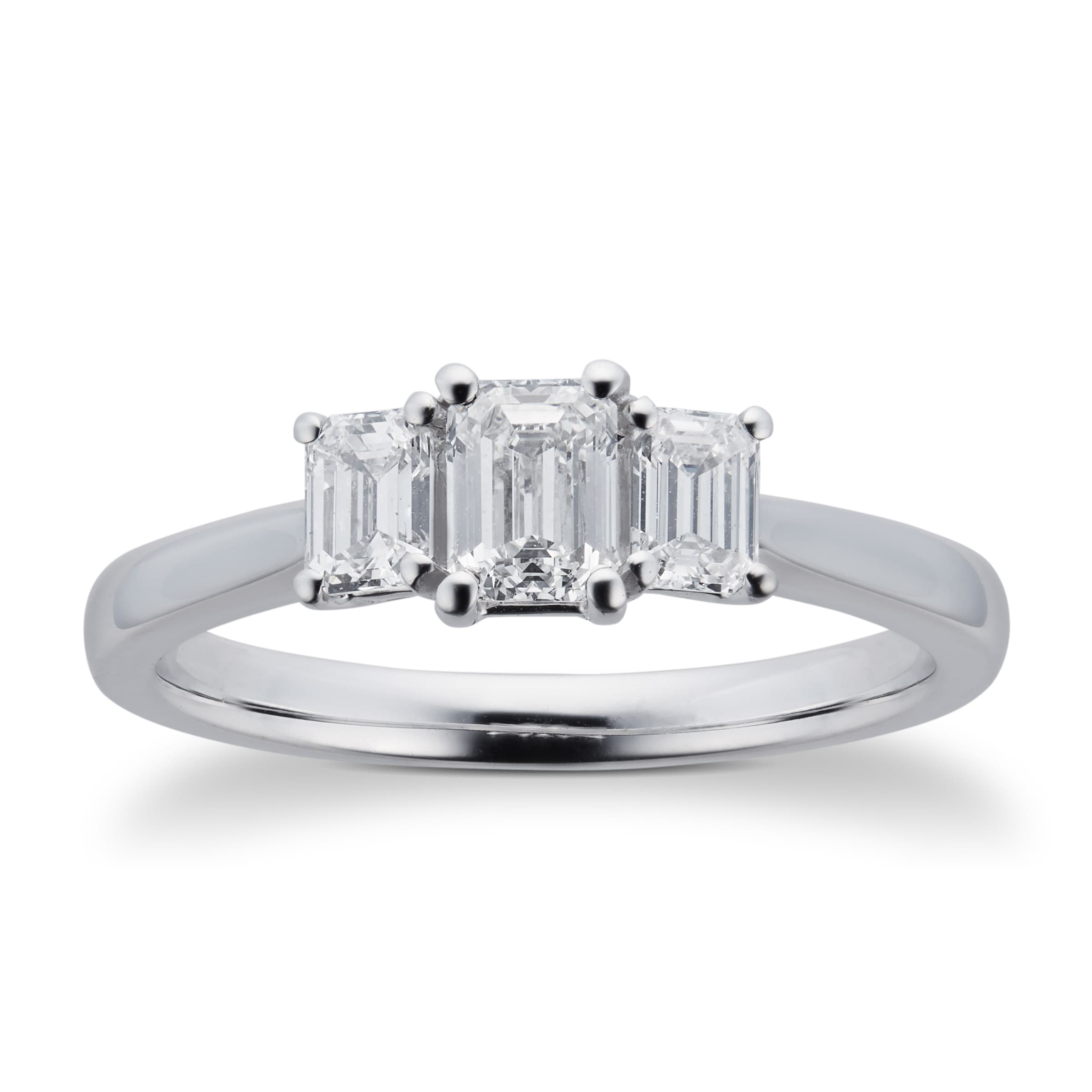 Platinum 0.76cttw Emerald Cut Diamond Three Stone Engagaement Ring - Ring Size P