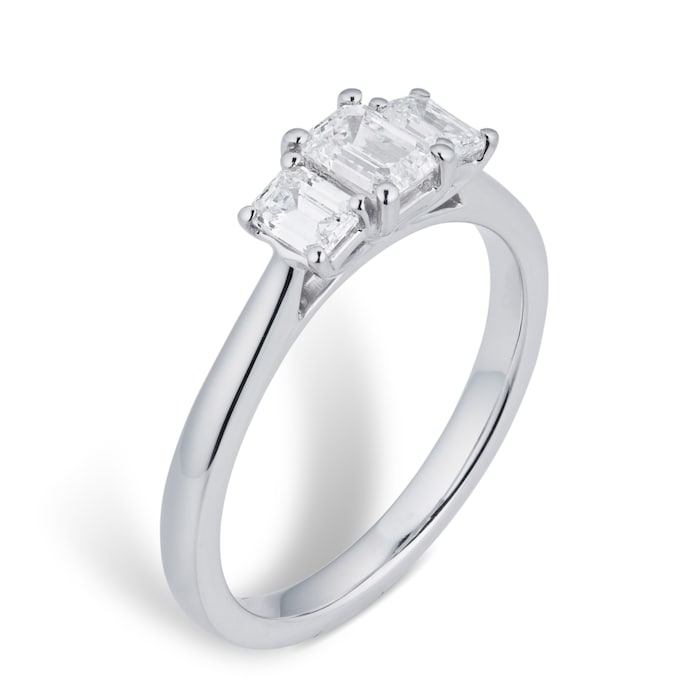 Goldsmiths Platinum 0.76cttw Emerald Cut Diamond Three Stone Engagement Ring