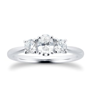 Goldsmiths Platinum 0.76cttw Diamond Thee Stone Oval & Brilliant Cut Engagement Ring