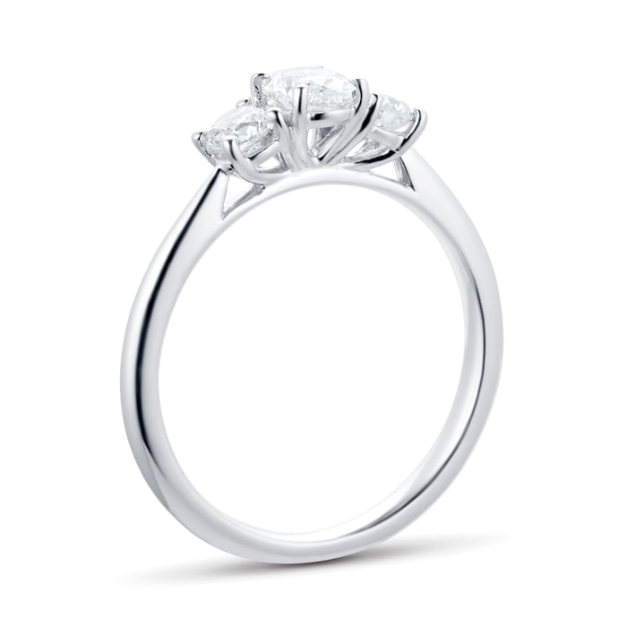 Goldsmiths Platinum 0.76cttw Diamond Thee Stone Oval & Brilliant Cut Engagement Ring - Ring Size J