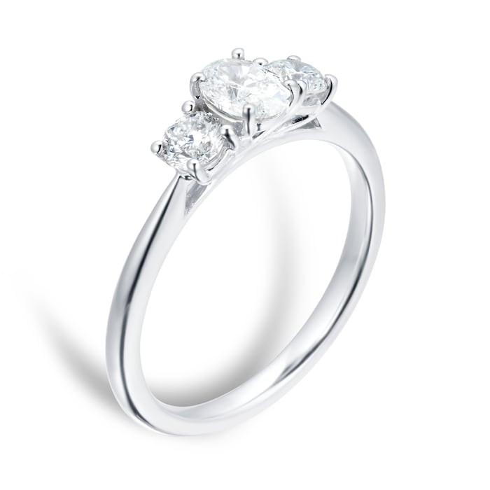 Goldsmiths Platinum 0.76cttw Diamond Thee Stone Oval & Brilliant Cut Engagement Ring