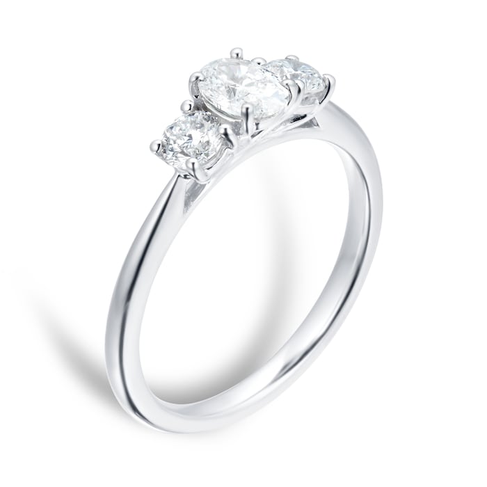 Goldsmiths Platinum 0.76cttw Diamond Thee Stone Oval & Brilliant Cut Engagement Ring - Ring Size J