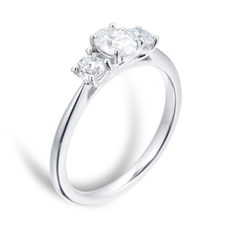 Goldsmiths Platinum 0.76cttw Diamond Thee Stone Oval & Brilliant Cut Engagement Ring
