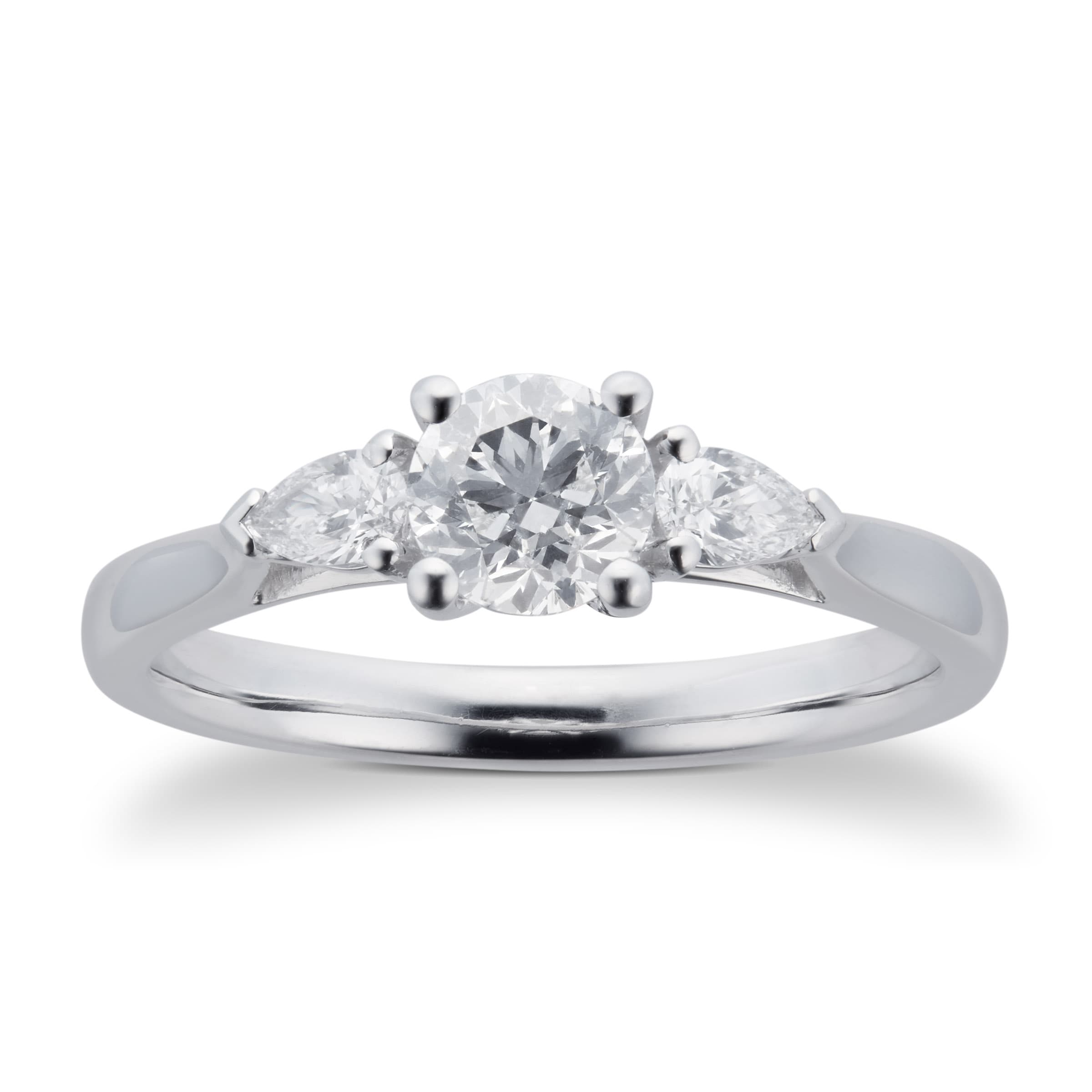 Platinum 070cttw Diamond Three Stone Brilliant Pear Cut Engagement Ring Ring Size O