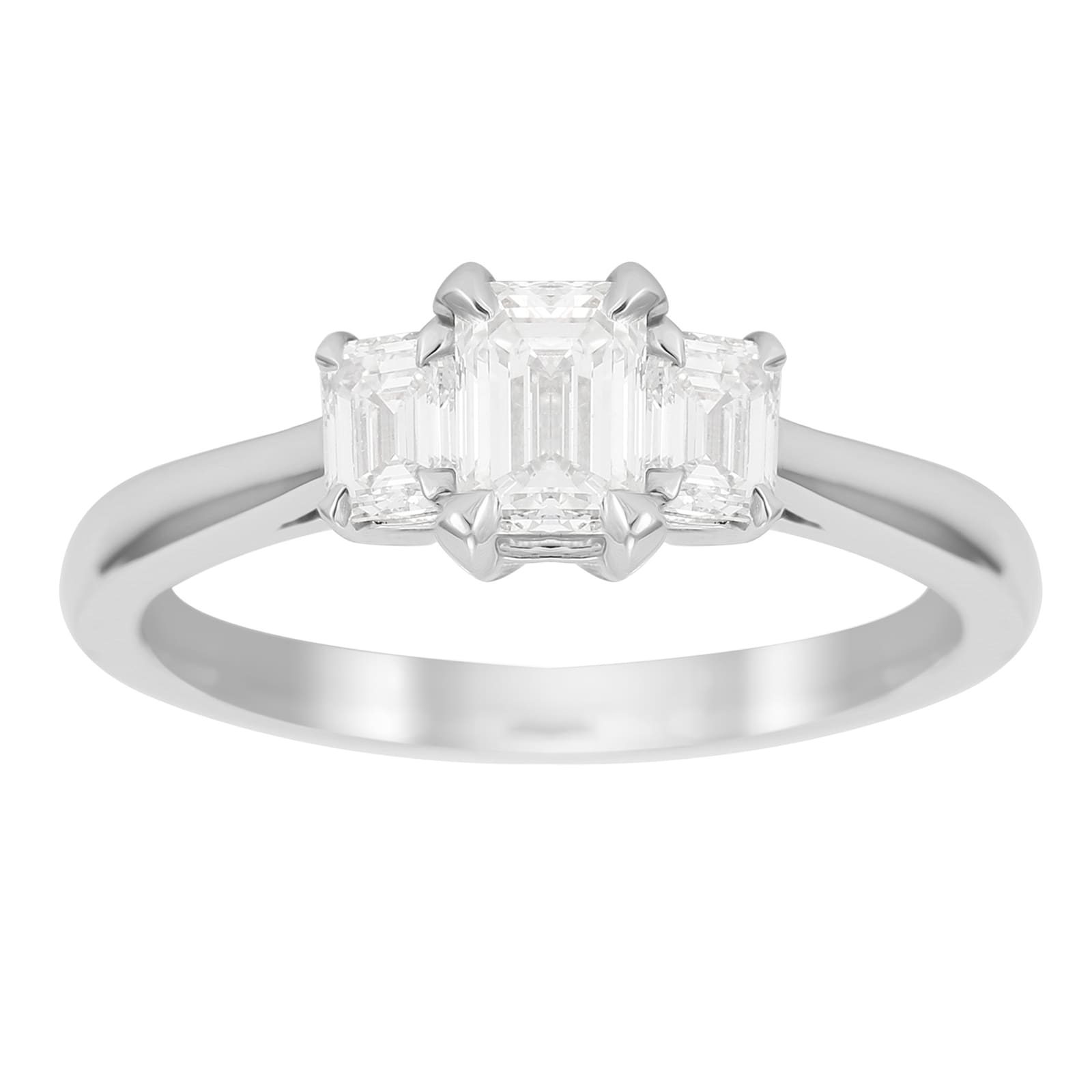 Belvedere Platinum 1.00cttw Emerald Cut 3 Stone Engagement Ring - Ring Size K