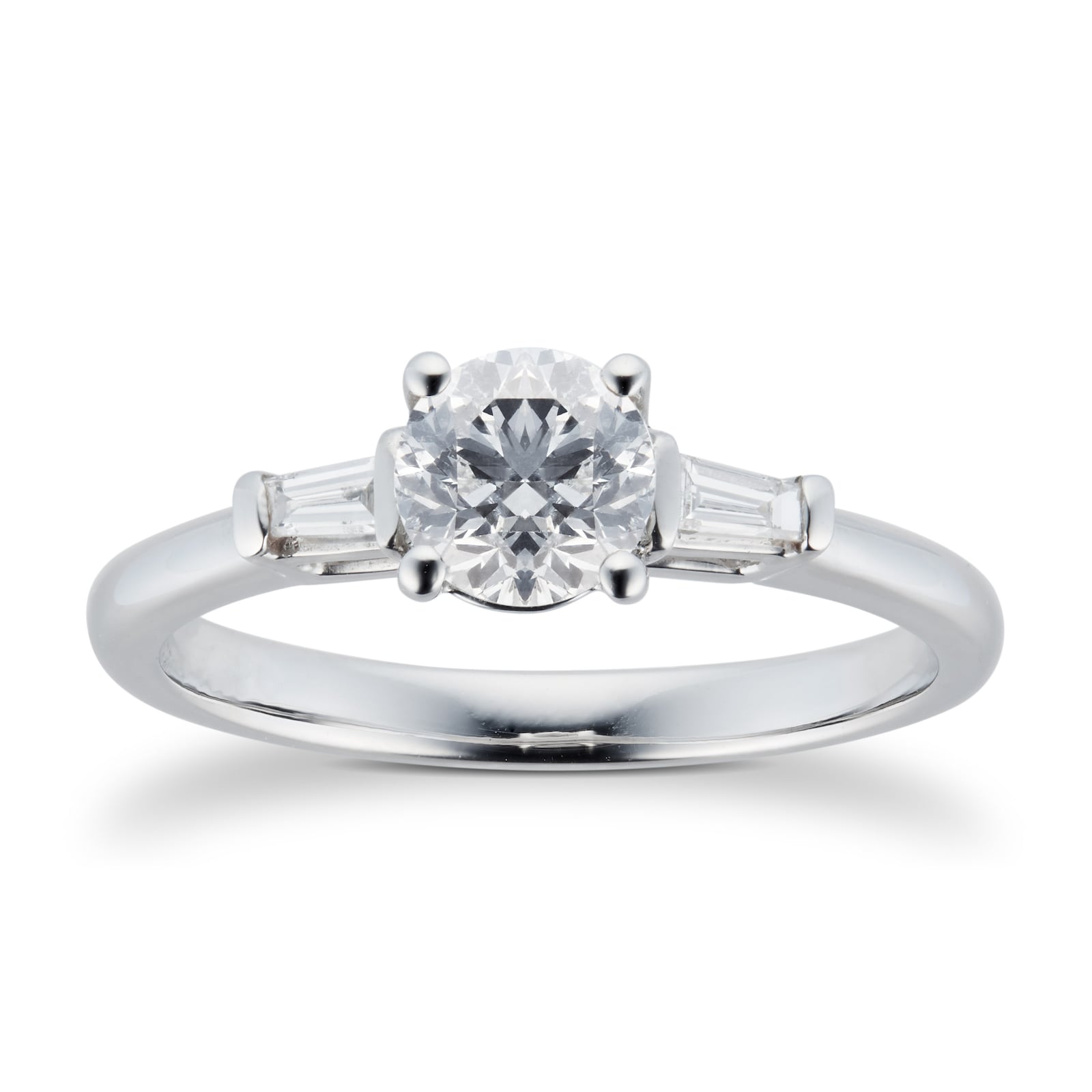Goldsmiths 18ct White Gold 0.80cttw Round & Baguette Diamond Engagement Ring - Ring Size P