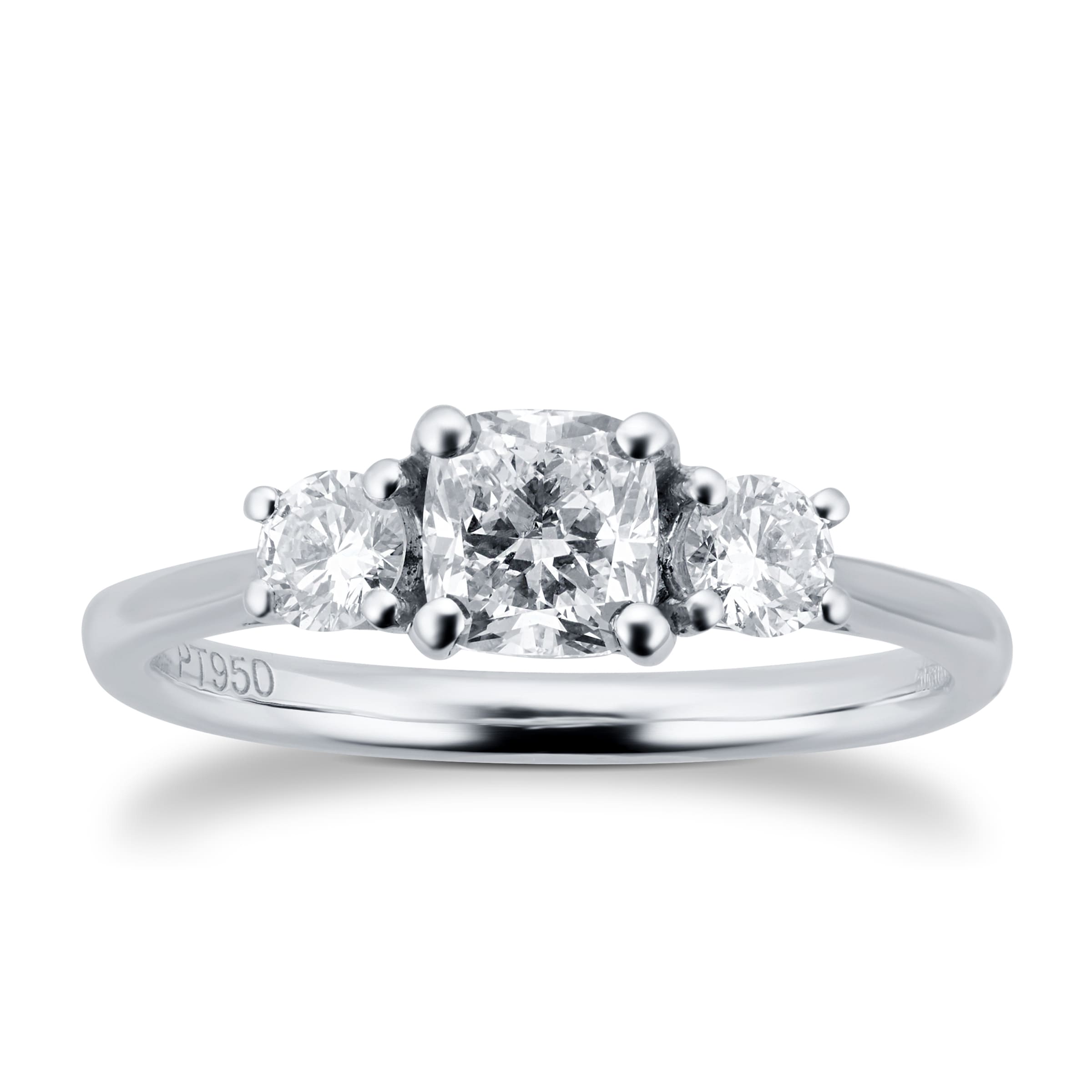 Platinum 1cttw Cushion & Round Cut Diamond 3 Stone Ring - Ring Size Q