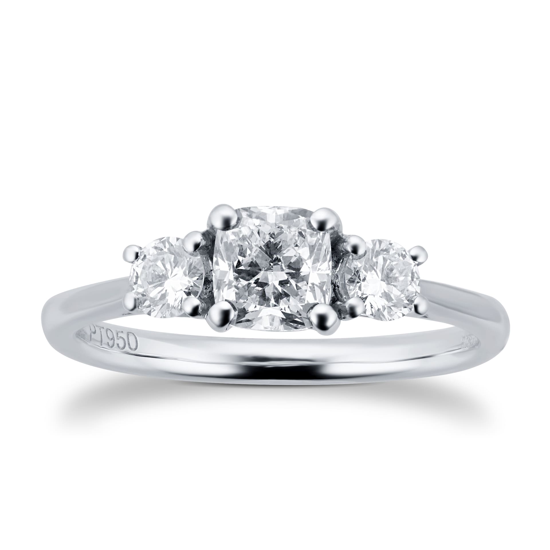 Goldsmiths Platinum 1cttw Cushion & Round Cut Diamond 3 Stone Ring Goldsmiths Platinum 1cttw Cushion & Round Cut Diamond 3 Stone Ring