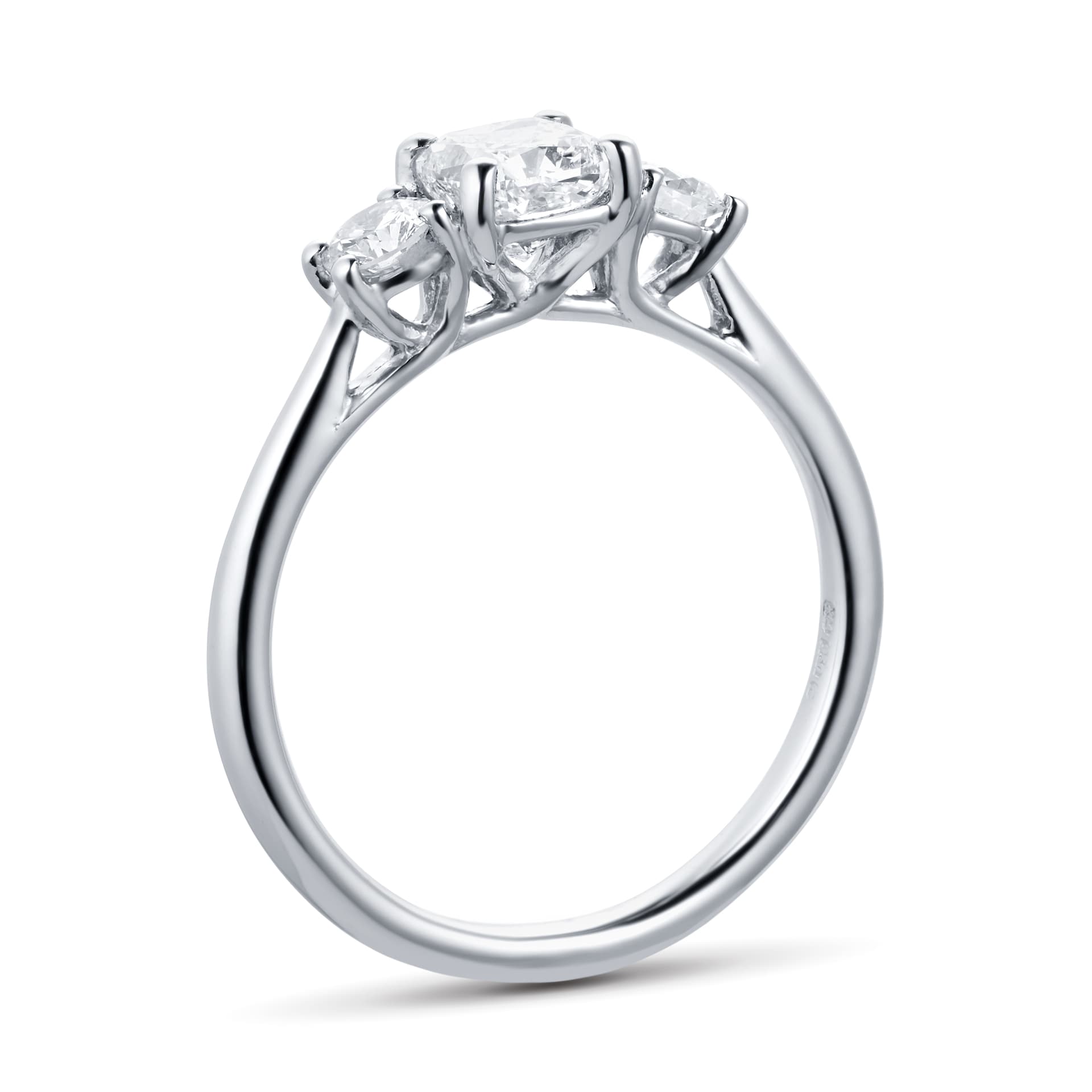 Goldsmiths Platinum 1cttw Cushion & Round Cut Diamond 3 Stone Ring Goldsmiths Platinum 1cttw Cushion & Round Cut Diamond 3 Stone Ring