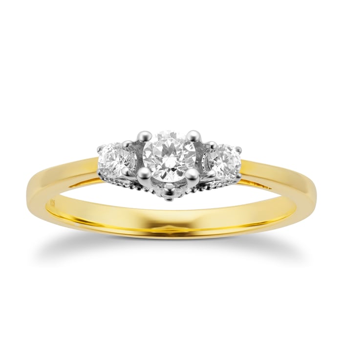Goldsmiths 18ct Yellow Gold 0.30cttw Diamond Three Stone Ring