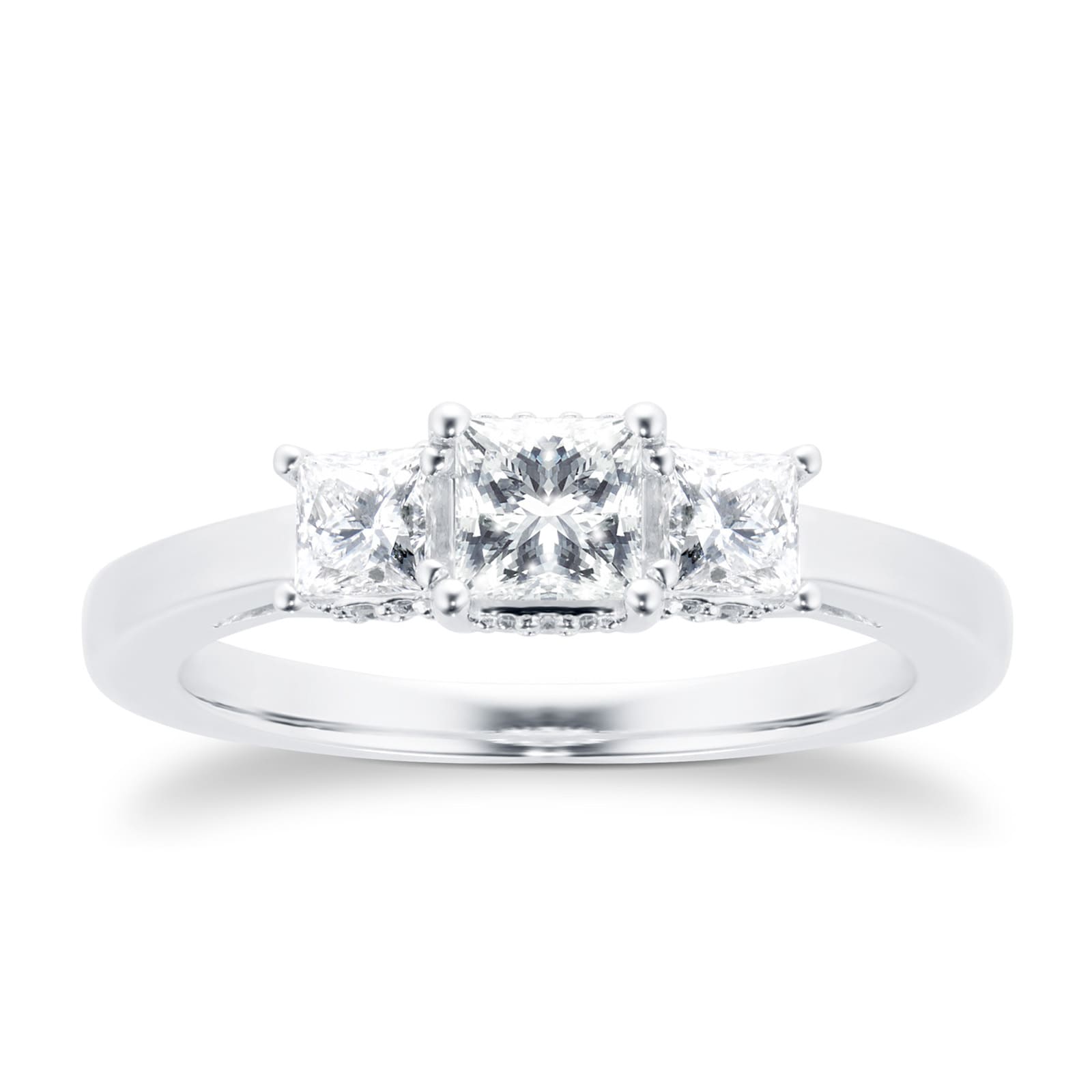 18ct White Gold 0.74cttw Princess Cut Diamond Three Stone Engagement Ring - Ring Size L