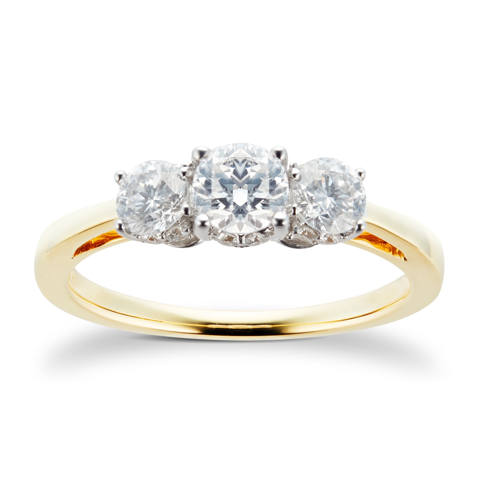 Facets of Fire 3 Stone Diamond Ring, Yellow Gold