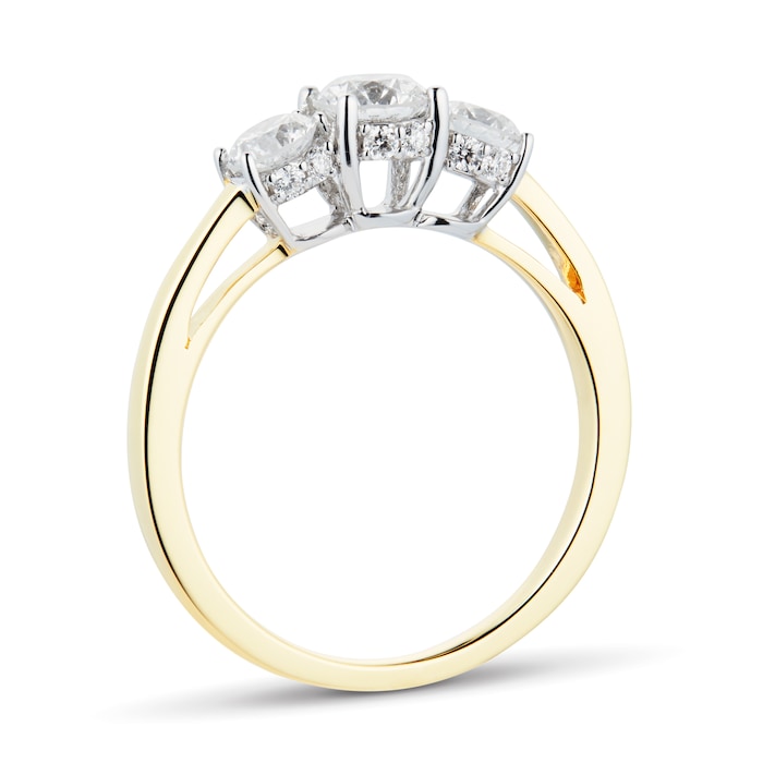 Goldsmiths 18ct Yellow Gold 1.00 Carat Three Stone 88 Facet Diamond Ring