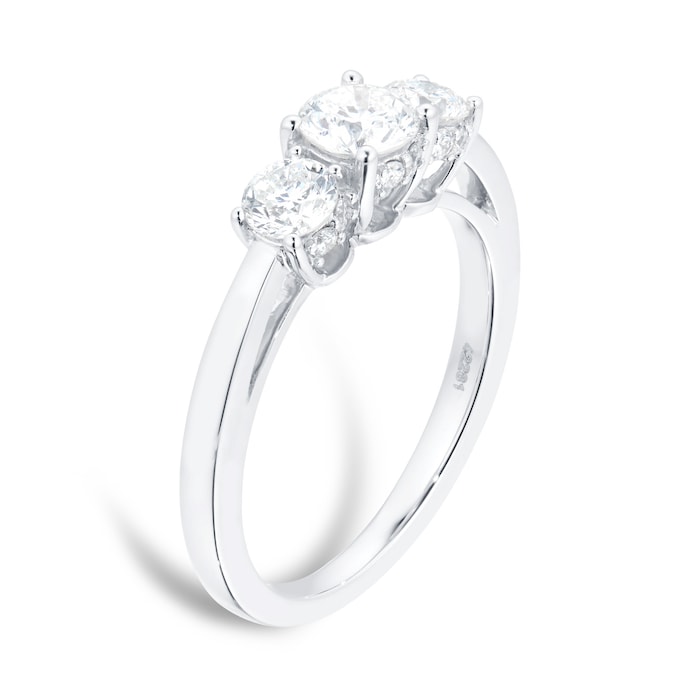 Goldsmiths 18ct White Gold 1.00 Carat Three Stone 88 Facet Diamond Ring