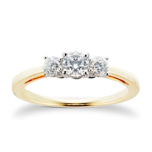 Goldsmiths 18ct Yellow Gold 0.51cttw Brilliant Cut Three Stone Engagement Ring