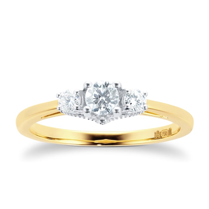 Goldsmiths 18ct Yellow Gold 0.30cttw Diamond Three Stone Ring