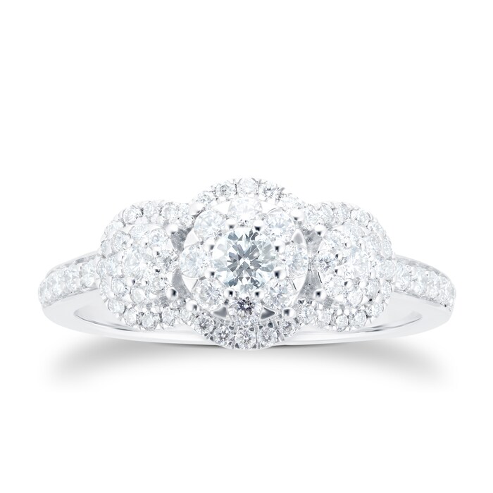 Goldsmiths 18ct White Gold 0.60cttw 3 Stone Round Cluster Engagement Ring