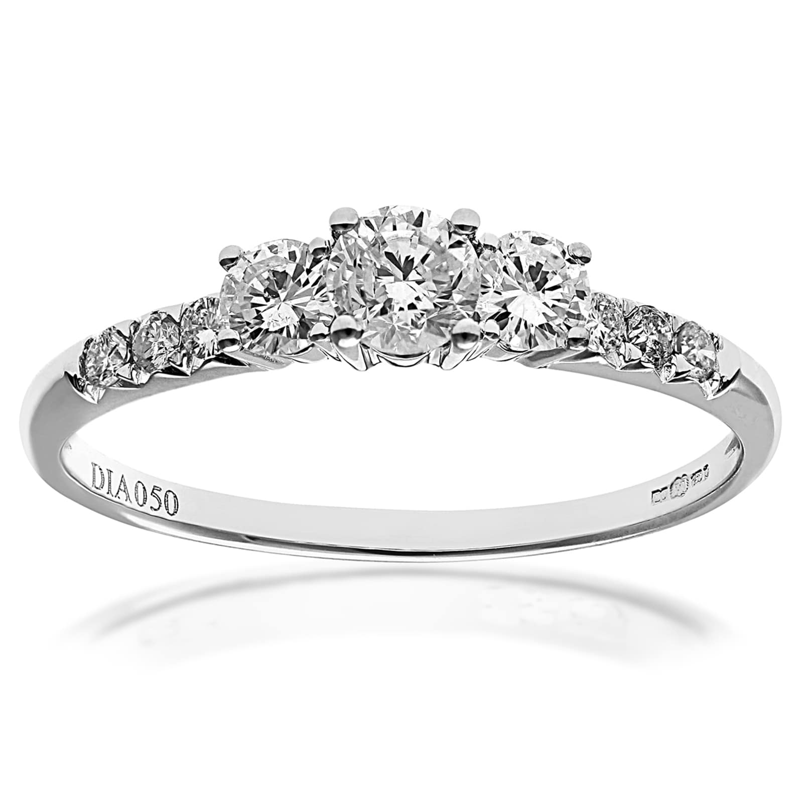 18ct White Gold 0.50ct Diamond Trilogy Engagement Ring - Ring Size K