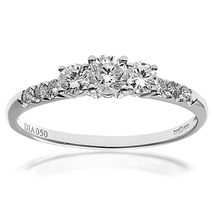 Goldsmiths 18ct White Gold 0.50ct Diamond Trilogy Engagement Ring