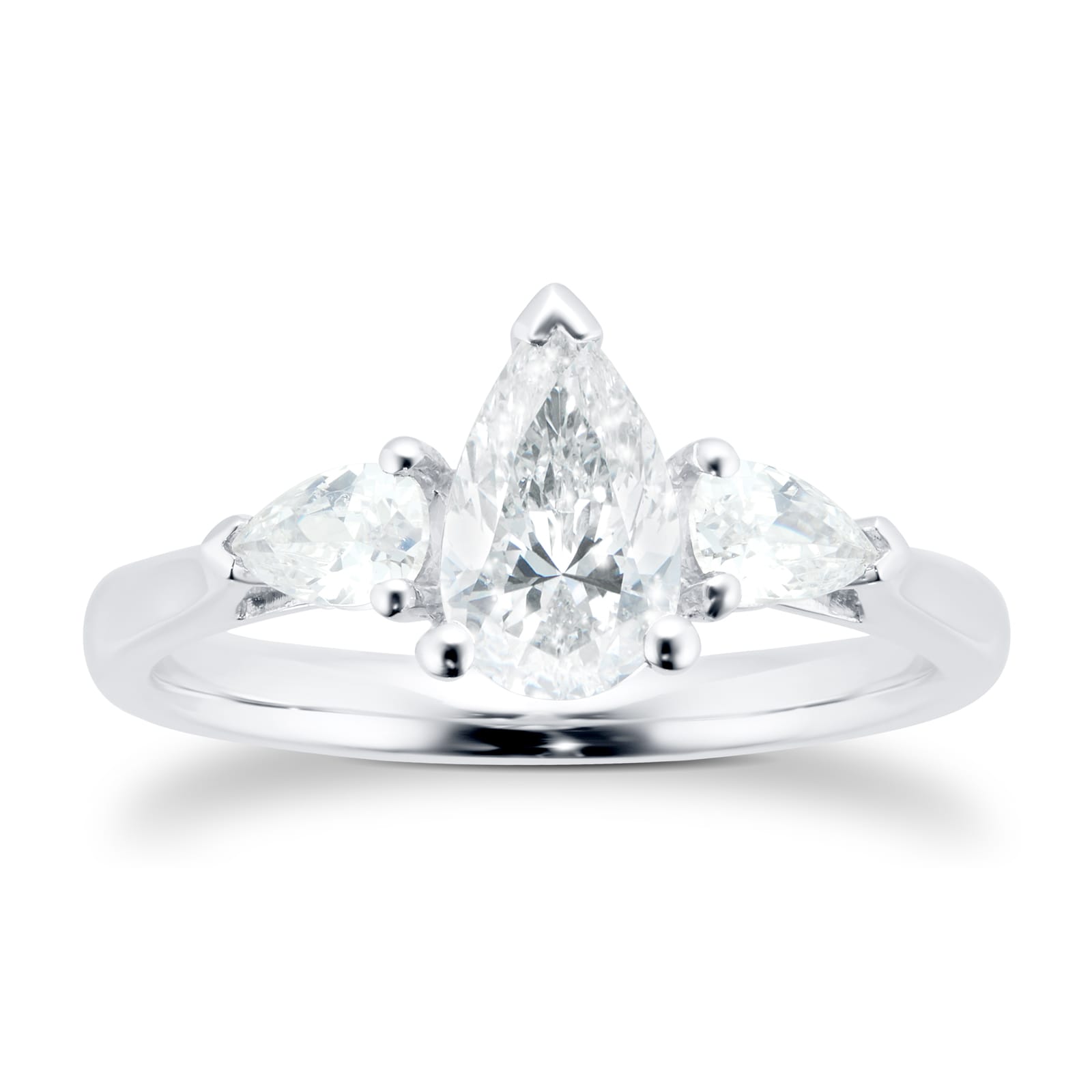 Platinum 1.00cttw Diamond 3 Stone Pear Cut Ring - Ring Size K