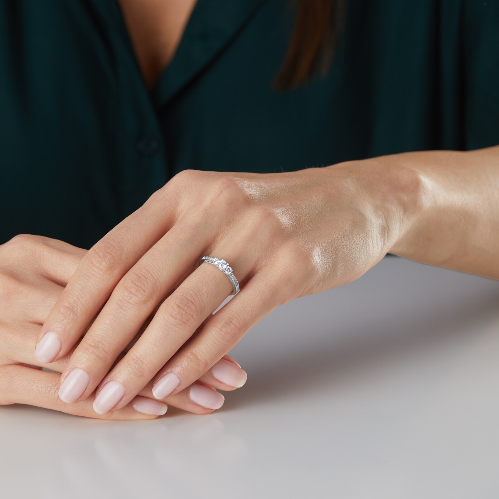 Goldsmiths 18ct White Gold 0.50 Carat Three Stone 88 Facet Diamond Ring Goldsmiths 18ct White Gold 0.50 Carat Three Stone 88 Facet Diamond Ring