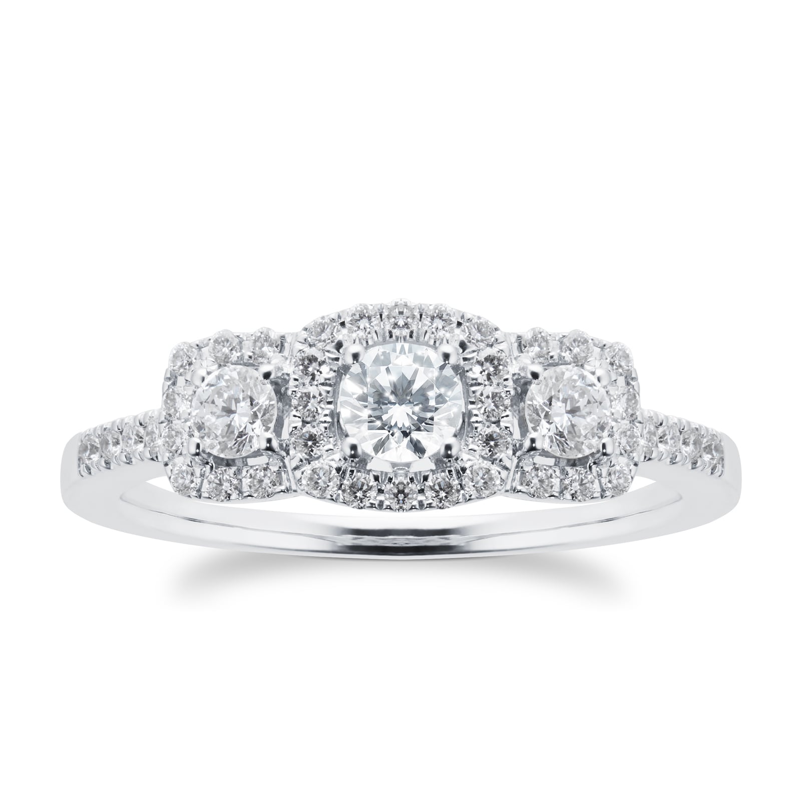 Goldsmiths 18ct White Gold Halo Cushion 0.50ct Goldsmiths Brightest Diamond Ring Goldsmiths 18ct White Gold Halo Cushion 0.50ct Goldsmiths Brightest Diamond Ring