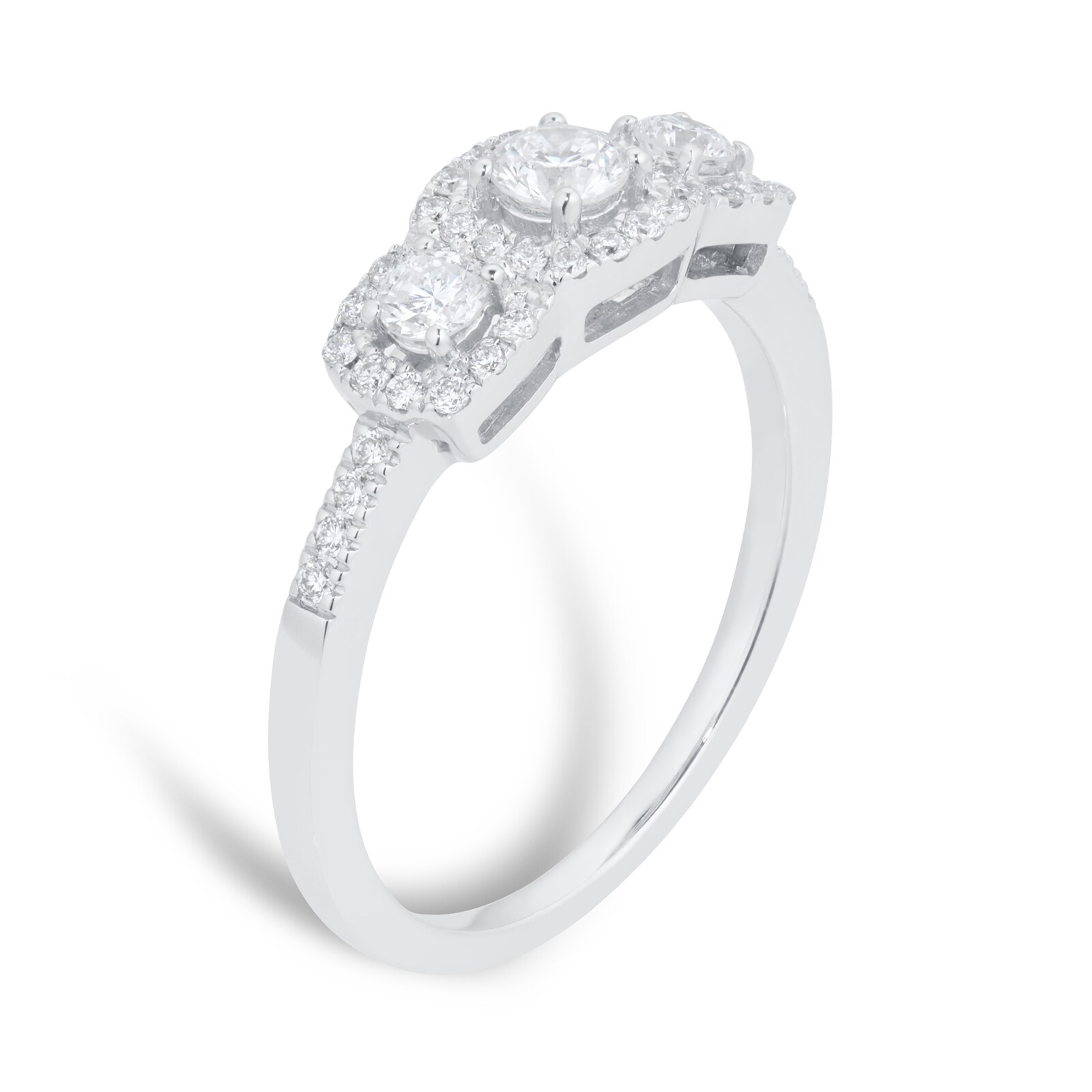 Goldsmiths 18ct White Gold Halo Cushion 0.50ct Goldsmiths Brightest Diamond Ring