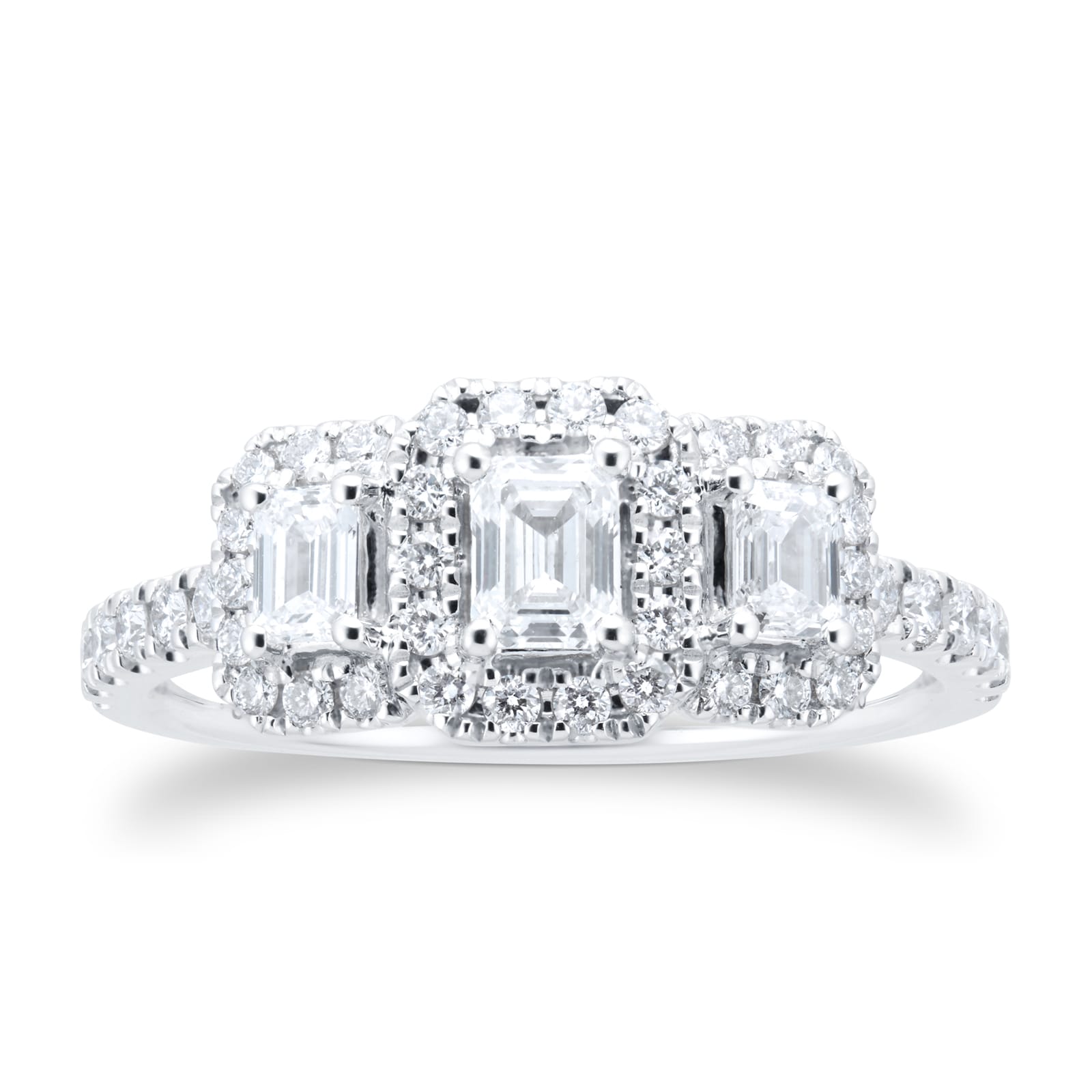 18ct White Gold Emerald Cut Diamond Triple Halo Engagement Ring