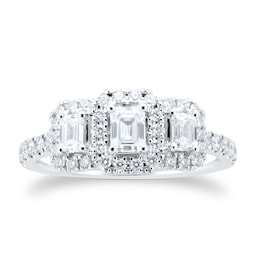 06031056 - 18ct White Gold Emerald Cut Diamond Triple Halo Engagement Ring