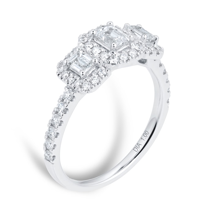 Goldsmiths 18ct White Gold Emerald Cut Diamond Triple Halo Engagement Ring